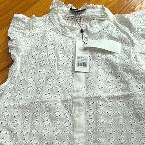 ME+EM White Sleeveless Blouse with Mock Neck and Ruffled Features